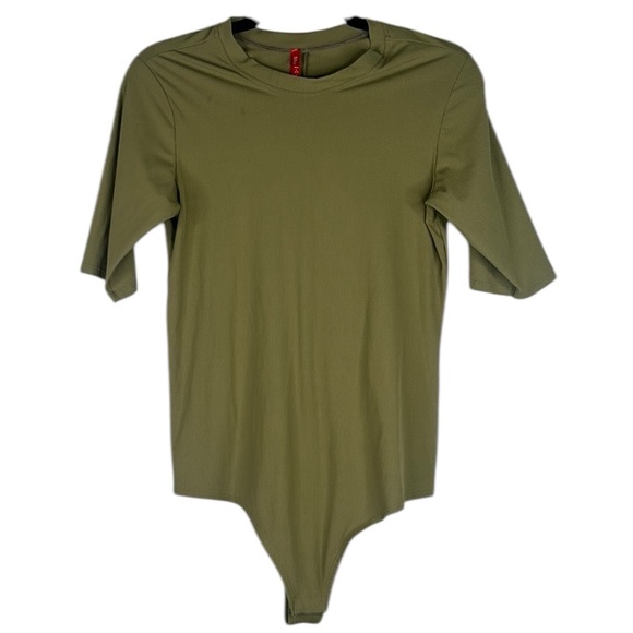 SPANX Tops - SPANX Olive Ribbed Short Sleeve T-Shirt Bodysuit Size Large